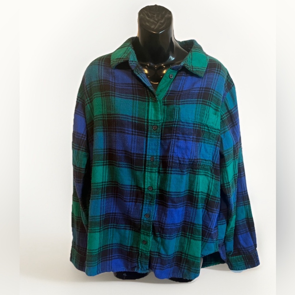 American Eagle green multicolor flannel button down retro style shirt small